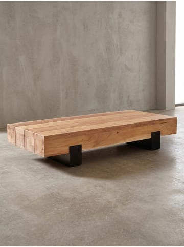 KADIMA DESIGN Couchtisch 130x59x25cm Massivholz / Metall Sofatisch, Design