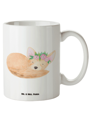 Mr. & Mrs. Panda Großer Kaffeebecher Wüstenfuchs Blumen ohne Spruch in Weiß