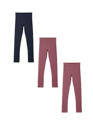 name it Basic Leggings 3er Stück Set NKFVIVIAN in Rot-Dunkelblau