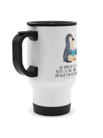 Mr. & Mrs. Panda Thermobecher Pinguin Buch mit Spruch in Weiß