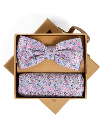 Finshley & Harding London Fliege und Einstecktuch in himbeer mehrfarbig - 0001