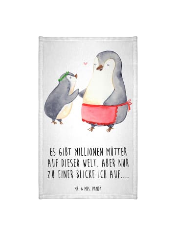 Mr. & Mrs. Panda Gästehandtücher Pinguin mit Kind mit Spruch in Weiß