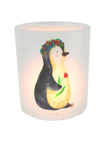 Mr. & Mrs. Panda Teelichthalter Pinguin Blumen ohne Spruch in Transparent