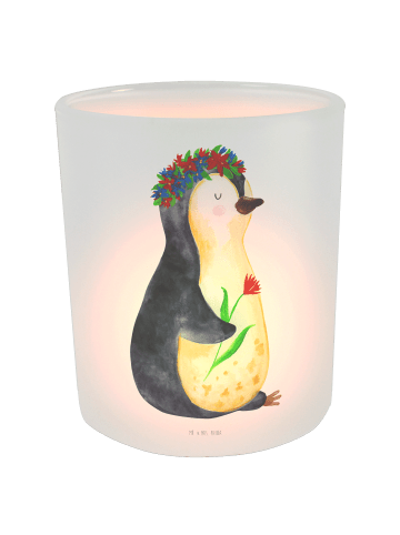 Mr. & Mrs. Panda Windlicht Pinguin Blumen ohne Spruch in Transparent