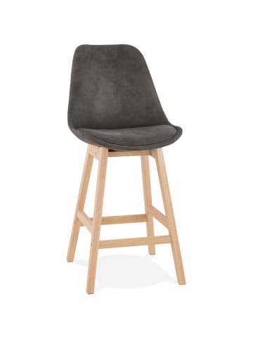 KADIMA DESIGN Sitzhocker Mikrofaser & Eiche, Skandi-Stil, mit Rückenlehne in Anthrazit-Beige