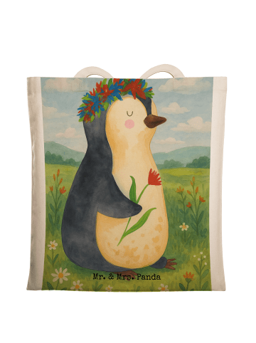 Mr. & Mrs. Panda Beutel Pinguin Blumen Design ohne Spruch in Weiß
