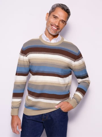 Sieh an! Rundhals-Pullover in ecru-mittelblau-geringelt