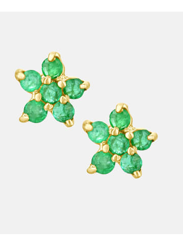Vanlere Ohrstecker aus 375 Gelbgold mit Smaragd Blumen-Design
