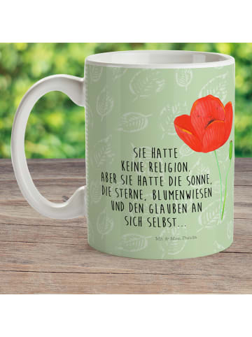 Mr. & Mrs. Panda Kindertasse Blume Mohnblume mit Spruch in Blattgrün