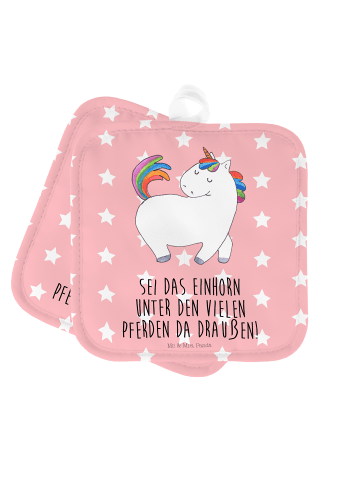 Mr. & Mrs. Panda Topflappen Einhorn Stolzieren mit Spruch in Rot Pastell