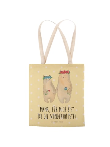 Mr. & Mrs. Panda Umhängetasche Bären mit Blumenkranz mit Spruch in Gelb Pastell