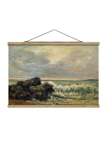 WALLART Stoffbild mit Posterleisten - Gustave Courbet - Die Welle in Creme-Beige