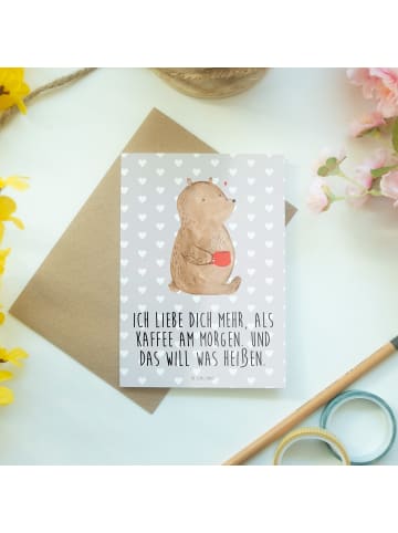 Mr. & Mrs. Panda Klappkarte Bär Morgenkaffee mit Spruch in Grau Pastell