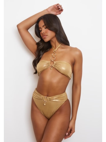 Moda Minx Bikini Top Kos Pendant Hoop Halter Bandeau in Gold Shimmer