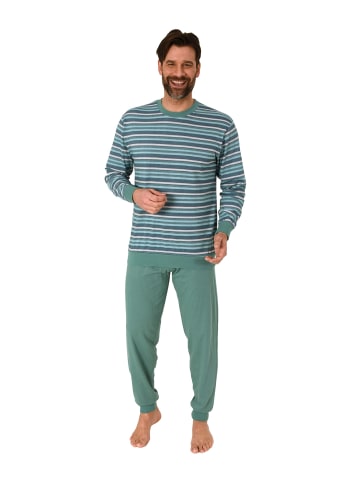 NORMANN Langarm Schlafanzug Pyjama Bündchen Streifen - 86171 in blau