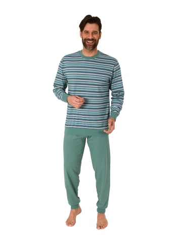 NORMANN Langarm Schlafanzug Pyjama Bündchen Streifen in blau