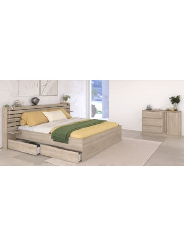 Parisot Jugendzimmer Eiche japanisch, Set mit Stauraumbett 140 x 200 cm und Kommode