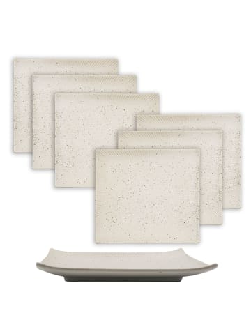 Intirilife 6x Sushi Platte Servier Teller aus Porzellan 26 x 23.4 x 3.8 cm in Weiß