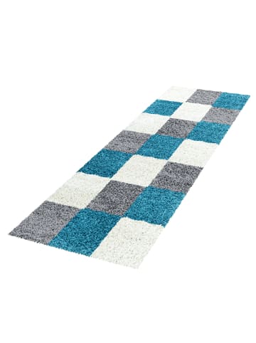 KADIMA DESIGN Teppich Hochflor Shaggy Waschbar Karo RHEIN Strapazierfähig in Türkis