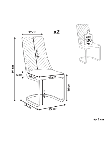 Beliani 2er-Set Esszimmerstuhl ALTOONA in Weiß/Silber
