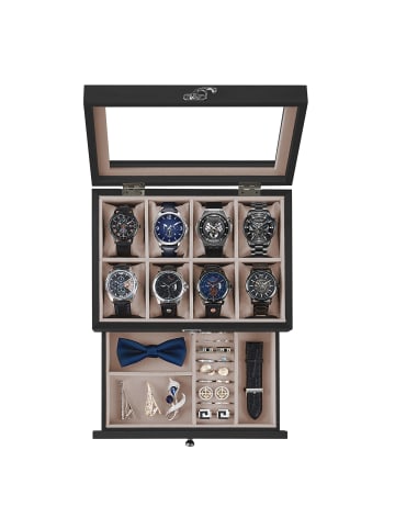 SONGMICS Uhrenbox Anicia in Schwarz - (B)27 x (H)12.5 x (T)19 cm
