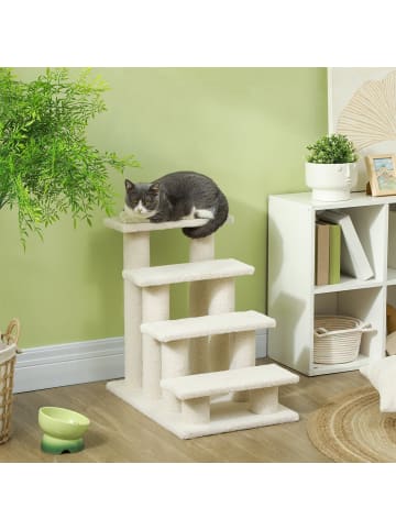 Pawhut Katzentreppe Cremeweiß L61 x B41 x H60 cm