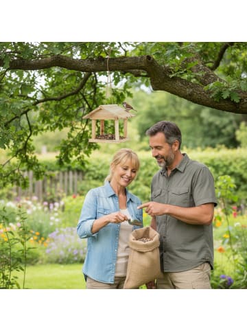 relaxdays Vogelfutterhaus in Natur - (B)26 x (H)22 x (T)22 cm