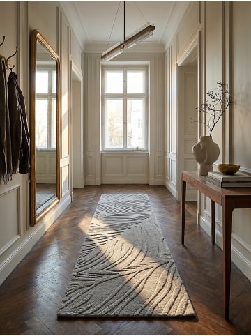 KADIMA DESIGN Wollteppich Kurzflor LEVEN Floral Naturfaser Wohnzimmer in Grau