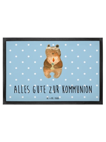Mr. & Mrs. Panda Fußmatte Bär Kommunion mit Spruch in Blau Pastell