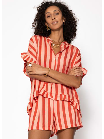 SASSYCLASSY Gestreifte Bluse mit Rüschensaum in Rot