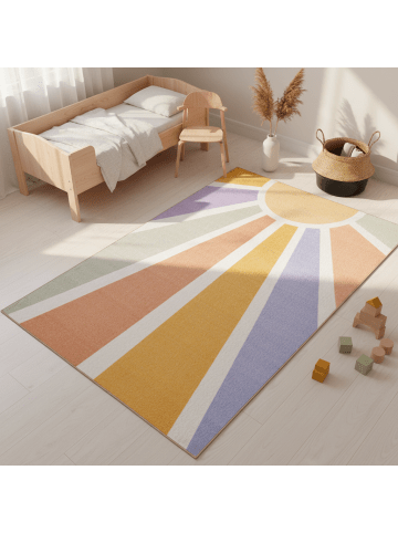 KADIMA DESIGN Teppich Kinder Sonnenstrahlen Polyamid Antirutsch Spielzimmer