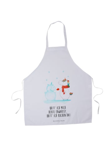 Mr. & Mrs. Panda Barista Schürze Einhorn Schneemann mit Spruch in Weiß