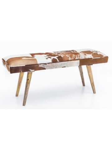 KADIMA DESIGN Sitzbank Landhausstil Ziegenfell: Echtes Leder, Mango Holz, 220 kg