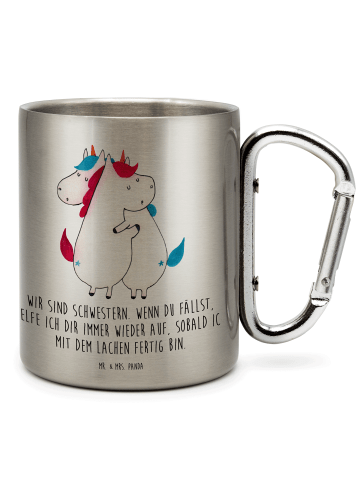 Mr. & Mrs. Panda Outdoor Tasse Einhörner Umarmen mit Spruch in Silber
