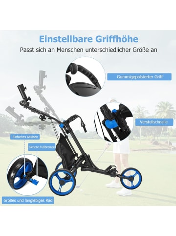 COSTWAY 3-Rad Golftrolley in Blau