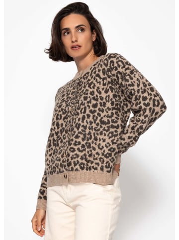 SASSYCLASSY Cardigan mit Leo-Muster in Beige