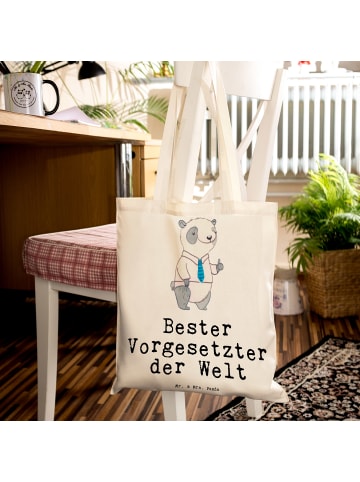 Mr. & Mrs. Panda Tragetasche Panda Bester Vorgesetzter der Welt ... in Creme