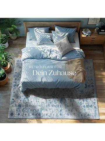 tectake Vintage Designer Teppich Amara, rutschfeste Unterseite, blau