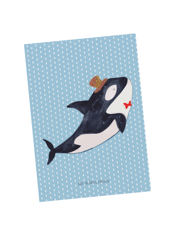 Mr. & Mrs. Panda Postkarte Orca Zylinder ohne Spruch in Blau Pastell