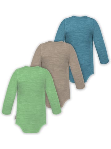Normani Outdoor Sports 3er Pack Baby Merino Langarm Wickelbody in Blau/Beige/Grün