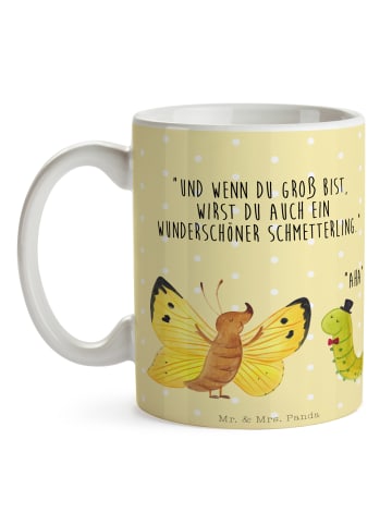 Mr. & Mrs. Panda Kaffeetasse Raupe Schmetterling mit Spruch in Gelb Pastell