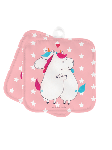 Mr. & Mrs. Panda Ofenhandschuh Einhorn Mitteilung ohne Spruch in Rot Pastell