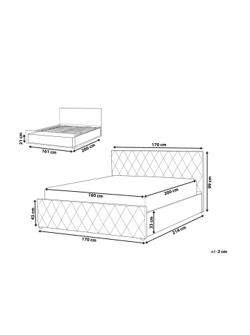 Beliani Doppelbett ROCHEFORT in Weiß - (W) 170 x (H) 99 x (L) 214 cm