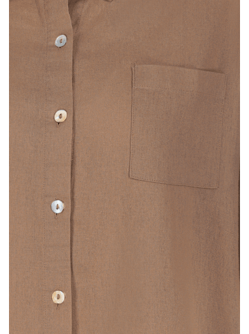 Eight2Nine Kurzarm Bluse Rundhalsausschnitt Knopfleiste in Braun