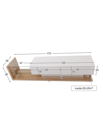 ABRIHOME LED-TV-Schrank 170cm– Hochglanz Weiß & Holzoptik,mit Glaselementen