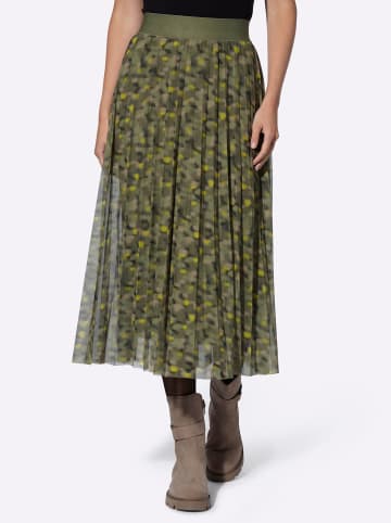 Heine Plisseerock in khaki-beige-bedruckt