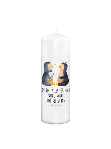 Mr. & Mrs. Panda Kerze Pinguin Pärchen mit Spruch in Weiß