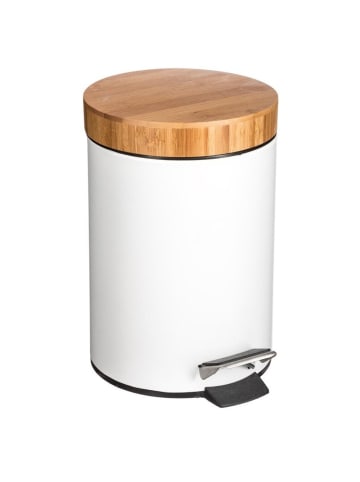 5five Simply Smart Mülleimer mit einem Bambusdeckel, 3 l in Weiß, Ø 17 cm