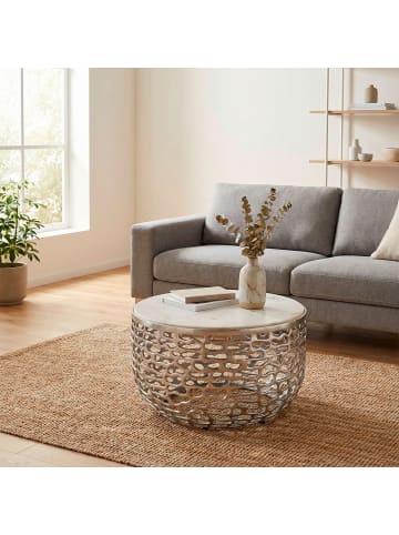 FineBuy Couchtisch in Silber / Marmor / 60x60x35