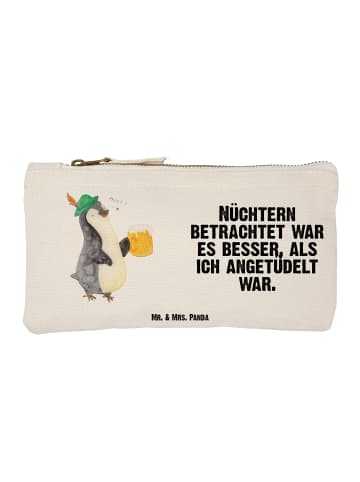Mr. & Mrs. Panda Kosmetiktäschchen Pinguin Bier mit Spruch in Weiß